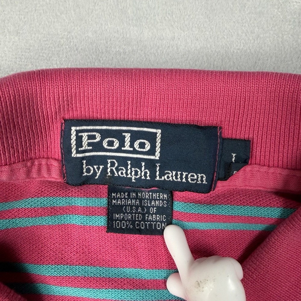 Polo Ralph Lauren Polo Shirt Mens Size Large Pink Stripe Classic Pony 90s Y2K - Picture 5 of 9